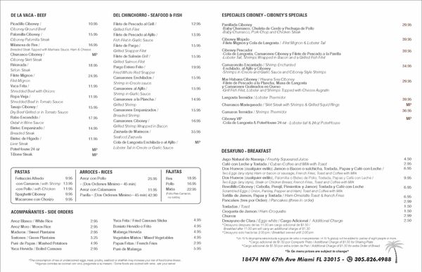 Menu photo 3 Ciboney Cuban Restaurant Miami Lakes, FL Menu photo 3 Ciboney Cuban Restaurant Miami Lakes, FL