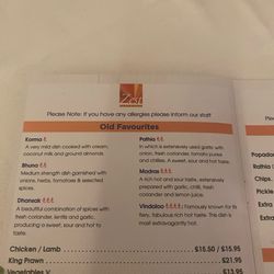 Zest - Menu selections and pricing!