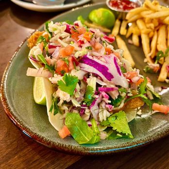 Eureka! - Baja Fish Tacos (close up) - American Near Me - Cupertino, California Eureka! - Baja Fish Tacos (close up) - American Near Me - Cupertino, California