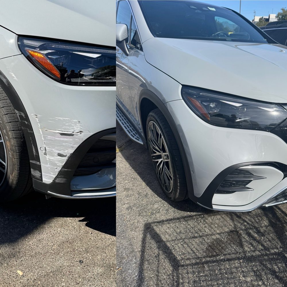 Before and after pic of the bumper replacement and color matched paint Before and after pic of the bumper replacement and color matched paint