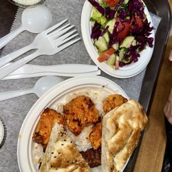 Konak - Kofte Kebab Chicken Shish Kebab platter (comes with rice, bread, and salad pictured)