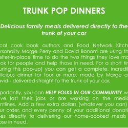 Healthy gourmet family meals, prepared by award winning chefs delivered to the trunk of your car!