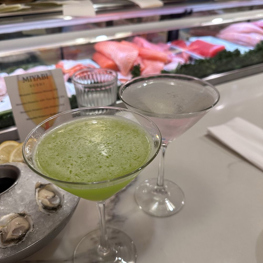 Miyabi Restaurant - Tokyo Slipper (front) and Lychee Saketini (back) - Japanese Near Me - Tukwila, Washington