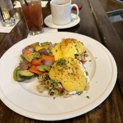 Brink Bar & Grill - Brunch seafood Benedict with vegetables. Plus a delicious Bloody Mary.
