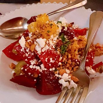 Cucciolo Osteria - Roasted beet salad with almond and goat cheese - so refreshing and delicious - Italian Near Me - Durham, North Carolina Cucciolo Osteria - Roasted beet salad with almond and goat cheese - so refreshing and delicious - Italian Near Me - Durham, North Carolina