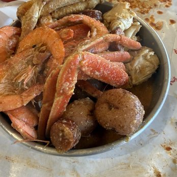 Crab N Spice Anaheim - Crab Boil -- crab legs, supposed to be peeled shrimp but they were head on. Potato's and sausage - Seafood Near Me - Anaheim, California Crab N Spice Anaheim - Crab Boil -- crab legs, supposed to be peeled shrimp but they were head on. Potato's and sausage - Seafood Near Me - Anaheim, California