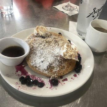 Honor Cafe Conroe - This is a split order of Tres Leches pancakes which had they been hot when they came out, they would have been devoured. - Breakfast & Brunch Near Me - Conroe, Texas