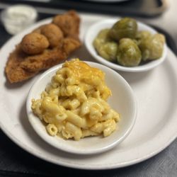 Bluff Park Diner - Fried catfish and mac n cheese and brussel sprouts and hush puppies
