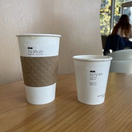 Humongous "small" latte and a flat white