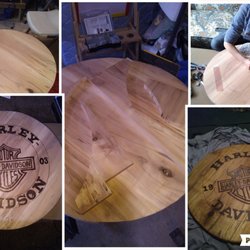 J3 Custom Woodwork & Art - Solid Maple with Harley Davidson hand burned. Table Top.