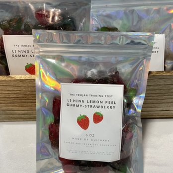 The Trojan Trading Post - Li Hing Strawberry gummies, $6.00 for a generous pack! - Traditional Clothing Near Me - Mililani, Hawaii