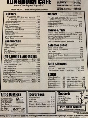 Menu photo 1 Longhorn Cafe San Antonio, TX Menu photo 1 Longhorn Cafe San Antonio, TX
