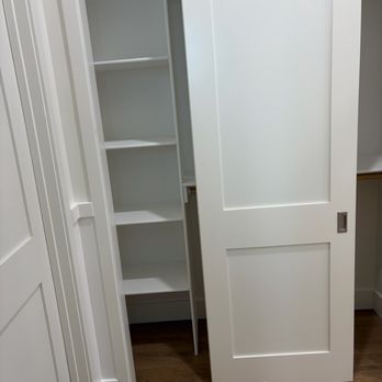 AQ Finish Carpenter - Removed single bar and shelf and replaced with tower of shelves, and two bars in closets. - General Contractors Near Me AQ Finish Carpenter - Removed single bar and shelf and replaced with tower of shelves, and two bars in closets. - General Contractors Near Me