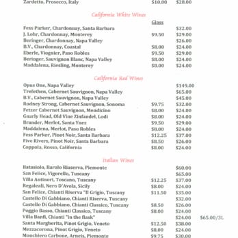 Miceli's Italian Restaurant - Menu (3 of 3): Wine list - Italian Near Me - Los Angeles, California