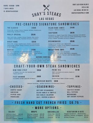 Menu photo 5 Shay's Steaks Las Vegas, NV