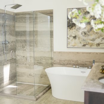 Whitewater Kitchen and Bath - Stratus Brown shower with full-euro light shower enclosure and Beijing freestanding tub. - Kitchen & Bath Near Me - Lindon, Utah
