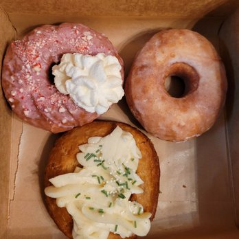 Rose Dough Donuts - Ralphie's Pink Peppermint Brioche, Triple Vanilla Bean Glazed Brioche, and Frosted Christmas Cookie Old Fashioned. - Donuts Near Me - Columbus, Ohio