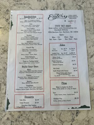 Menu photo 1 The Eatery Deli & Sandwich Shopp Harrison, OH Menu photo 1 The Eatery Deli & Sandwich Shopp Harrison, OH