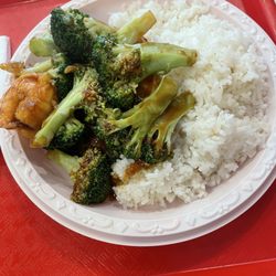 China Garden - shrimp and broccoli with white rice