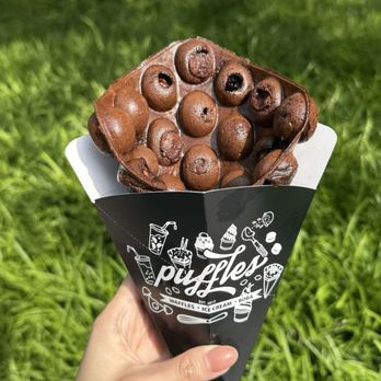 Puffles - Chocolate Egg Waffle with Peanut Butter Cups - Ice Cream & Frozen Yogurt Near Me - Harrison, New Jersey