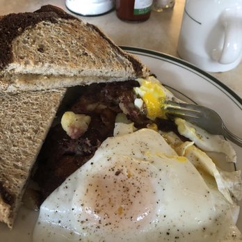 Palace Diner - This is the hash and eggs, which doesn't show how large the pieces of hash are. - Breakfast & Brunch Near Me - Biddeford, Maine Palace Diner - This is the hash and eggs, which doesn't show how large the pieces of hash are. - Breakfast & Brunch Near Me - Biddeford, Maine