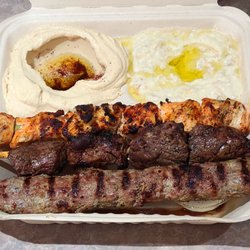 Tasty Mediterranean Grill - Mixed Grill - 3 skewers (Chicken, Beef or Lamb, and seasoned ground beef Kofta) - Delicious!