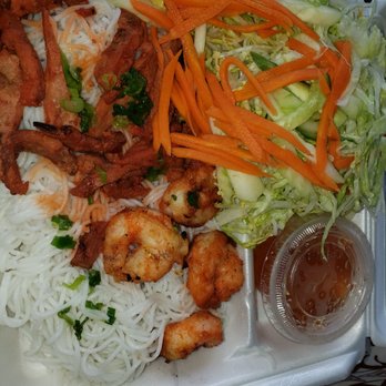 Pho Ly Ly - BBQ Pork & BBQ Shrimp  w/vermicelli noodles.  corner filled wit shredded iceberg lettuce. My 'okole is still heapin'red... - Vietnamese Near Me - New Iberia, Louisiana