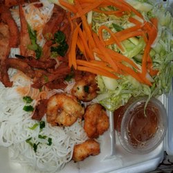 Pho Ly Ly - BBQ Pork & BBQ Shrimp  w/vermicelli noodles.  corner filled wit shredded iceberg lettuce. My 'okole is still heapin'red...