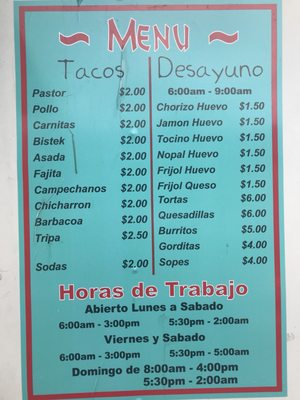 Menu photo 2 Taqueria Gardenia Austin, TX