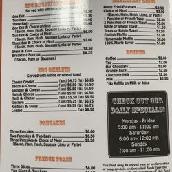 Steves General Store - Breakfast menu