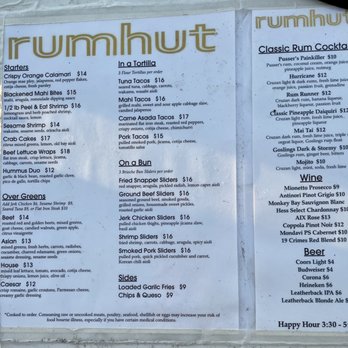 Rum Hut - Beachside Menu - Seafood Near Me - St John, Virgin Islands