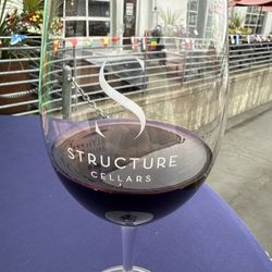 Red wine glass on the patio