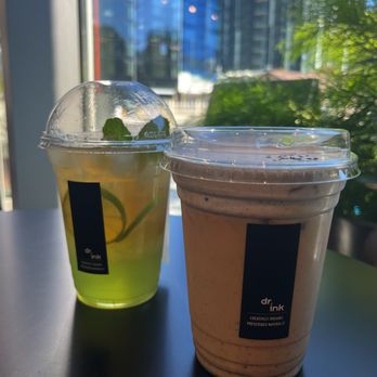 Dr.ink - grape nojito (left) & black sesame latte (right) - Coffee & Tea Near Me - San Jose, California Dr.ink - grape nojito (left) & black sesame latte (right) - Coffee & Tea Near Me - San Jose, California