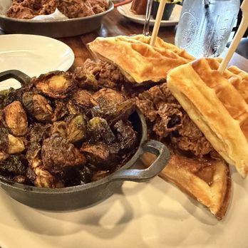 The Bayou - Chicken and Waffles w fried Brussel Sprouts - New American Near Me - Bethlehem, Pennsylvania The Bayou - Chicken and Waffles w fried Brussel Sprouts - New American Near Me - Bethlehem, Pennsylvania