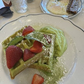 Sweet Maple - Matcha waffle is our fave breakfast item, paired with the million dollar bacon! - Breakfast & Brunch Near Me - Cupertino, California Sweet Maple - Matcha waffle is our fave breakfast item, paired with the million dollar bacon! - Breakfast & Brunch Near Me - Cupertino, California