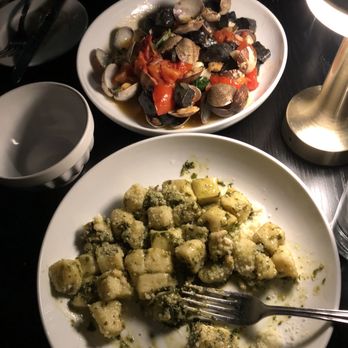 Osteria Divino - My Gnocchi Pesto and his clam and squid ink gnocchi (I think it was on the specials menu) both so good! - Italian Near Me - Sausalito, California