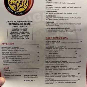 Tiger Thai - Menu 1 - Thai Near Me - Berkley, Michigan Tiger Thai - Menu 1 - Thai Near Me - Berkley, Michigan