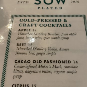 SŌW Plated - Cocktail Menu - New American Near Me - Upper Arlington, Ohio SŌW Plated - Cocktail Menu - New American Near Me - Upper Arlington, Ohio