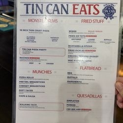 Tin Can Bar - Food menu