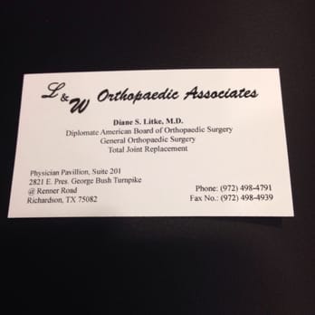 L&W Orthopaedic Associates - New business card address is 2821 E George Bush @ Renner Rd - beautiful new hospital too! - Orthopedists Near Me - Richardson, Texas L&W Orthopaedic Associates - New business card address is 2821 E George Bush @ Renner Rd - beautiful new hospital too! - Orthopedists Near Me - Richardson, Texas