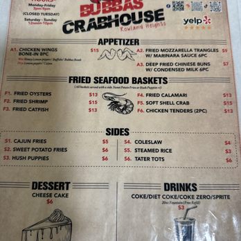 Bubbas Crab House - Current menu - Cajun/Creole Near Me - Rowland Heights, California