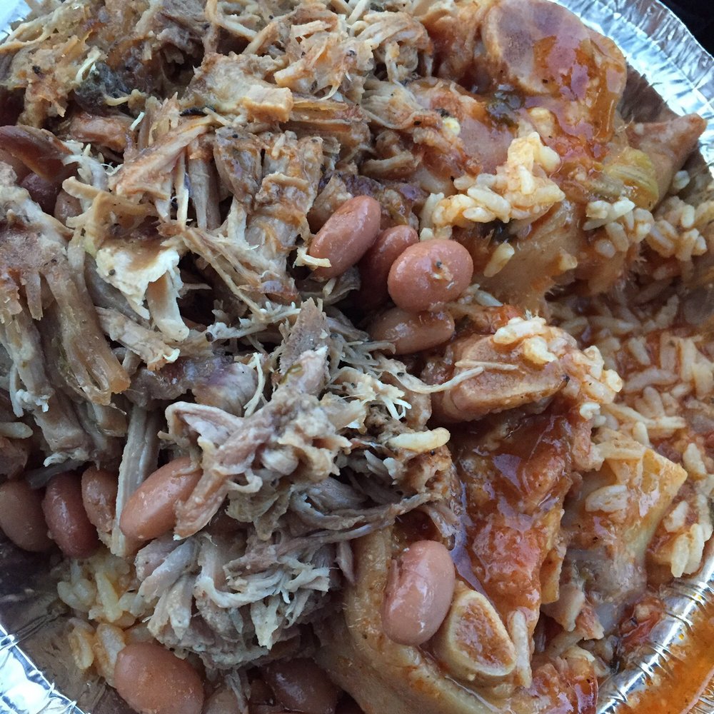 Pigs Feet & Pernil & The Prerequisite of Rice & Beans  Doesn't look pretty, but the food was Dayum good! 12-14-2016