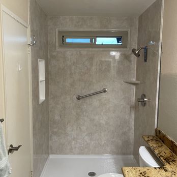 Shugarman's Bath - AFTER - Looking forward to the barn door style clear glass doors! - General Contractors Near Me - San Diego, California