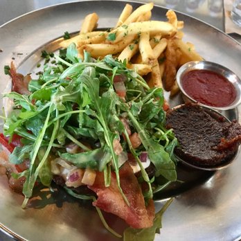 Eureka! - Naked (w/o bun) Fresno Fig Burger: fig marmalade / melted goat cheese / bacon / tomato / red onion / arugula / spicy porter mustard - American Near Me - Concord, California Eureka! - Naked (w/o bun) Fresno Fig Burger: fig marmalade / melted goat cheese / bacon / tomato / red onion / arugula / spicy porter mustard - American Near Me - Concord, California