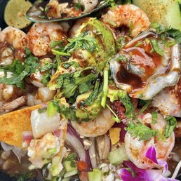 Krazy ceviche: mixed shrimp, scallops, oysters, octopus, imitation crab, fish Krazy ceviche: mixed shrimp, scallops, oysters, octopus, imitation crab, fish