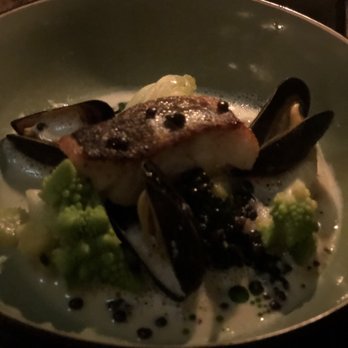 Wilde Zwijnen - Fish with lentils and mussels - Modern European Near Me - Amsterdam, New Hampshire Wilde Zwijnen - Fish with lentils and mussels - Modern European Near Me - Amsterdam, New Hampshire