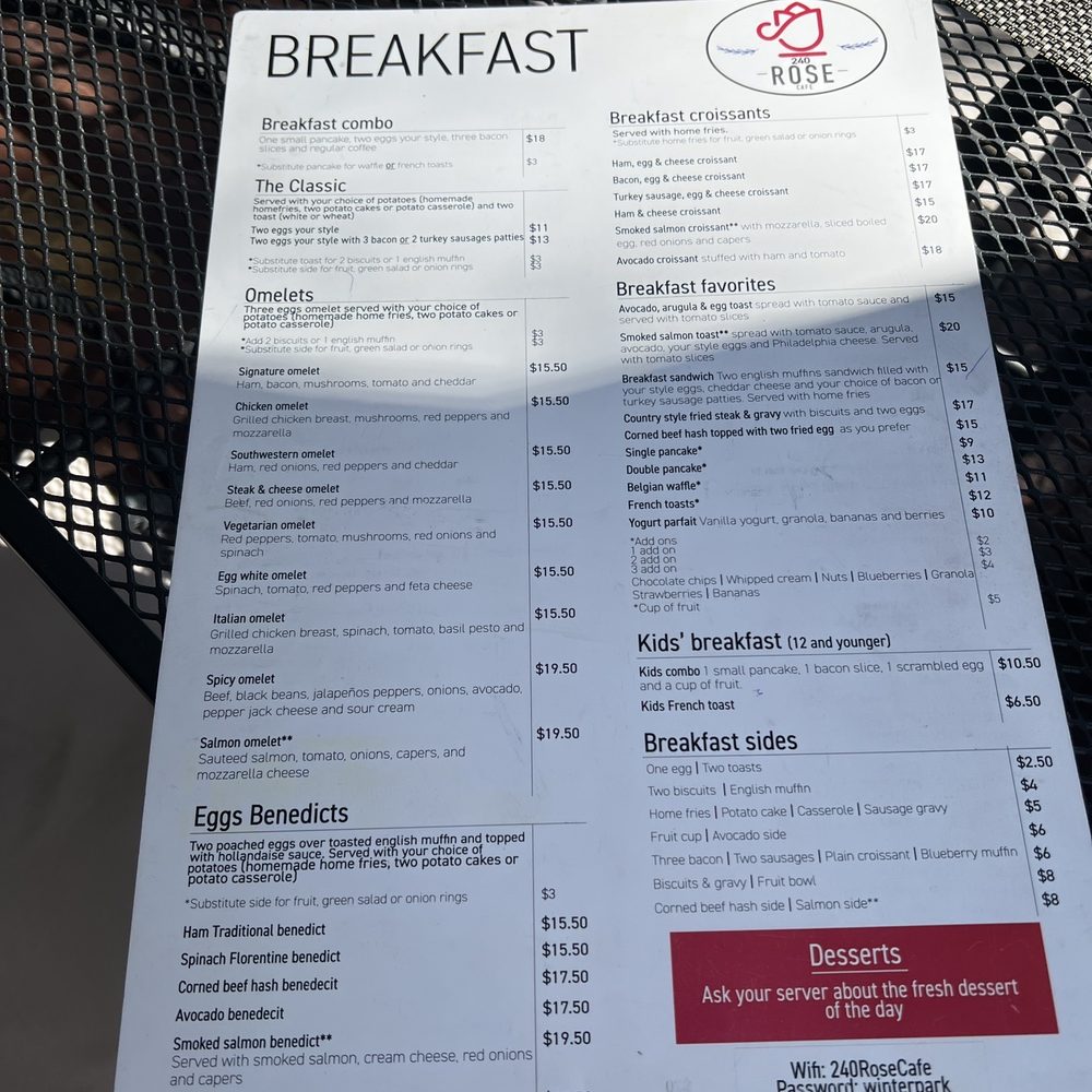 240 Rose Cafe - Breakfast menu - Breakfast & Brunch Near Me - Winter Park, Florida