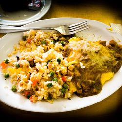 Hidden Cafe - Chili Verde omelette with fried rice. Tasty!!!!