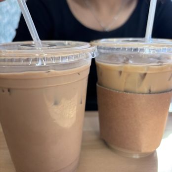 Ideology Coffee - Mocha latte (left) Vanilla latte with oat (right). - Coffee & Tea Near Me - Glendale, California Ideology Coffee - Mocha latte (left) Vanilla latte with oat (right). - Coffee & Tea Near Me - Glendale, California