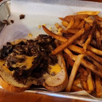 Red Brick Pub - a cheeseburger and french fries - Sports Bars Near Me - Seneca Falls, New York